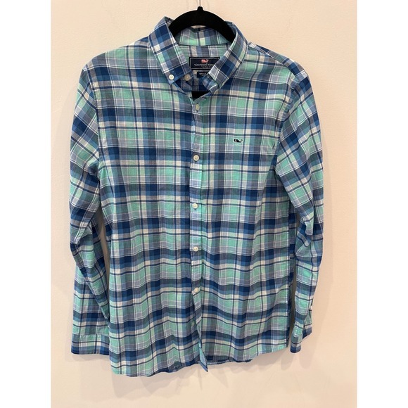 Vineyard Vines Other - Vineyard Vines Boys XL 18 Whale Shirt Blue Green Plaid Button Down Long‎ Sleeve